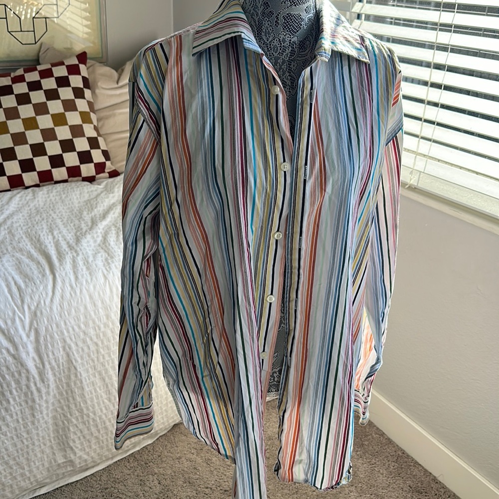 Y2K Colorful Striped Cubavera button down Cotton Top.